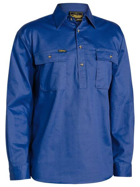 Custom business logo Closed Front Cotton Drill Shirt from Bisley available at Workwear Ink