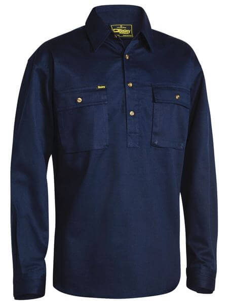 Custom business logo Closed Front Cotton Drill Shirt from Bisley available at Workwear Ink