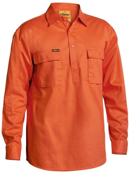 Custom business logo Closed Front Cotton Drill Shirt from Bisley available at Workwear Ink