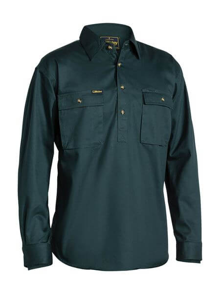 Custom business logo Closed Front Cotton Drill Shirt from Bisley available at Workwear Ink