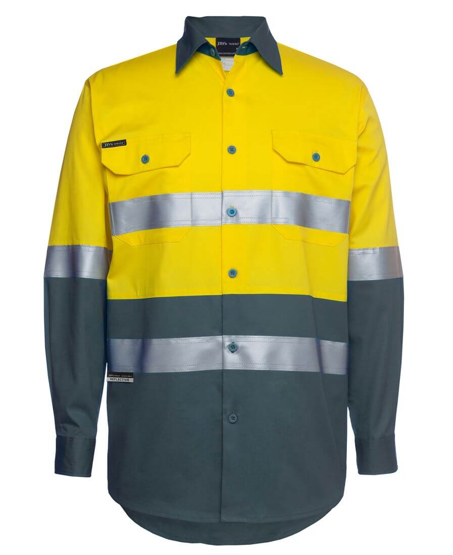 Custom business logo Hi Vis L/S D&N 150g Work Shirt from JB's available at Workwear Ink