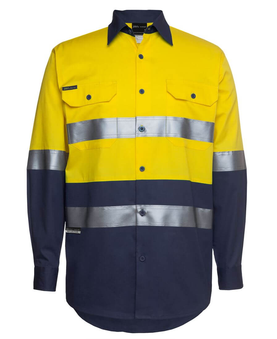 Custom business logo Hi Vis L/S D&N 150g Work Shirt from JB's available at Workwear Ink