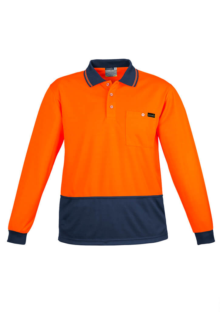 Custom business logo Mens Hi Vis Comfort Back Long Sleeve Polo from Syzmik Workwear available at Workwear Ink